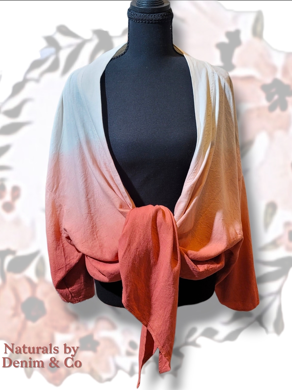 Naturals Ombre Tie-Front Open Cardigan - Cream to Rose/Coral 4X - Picture 6 of 7